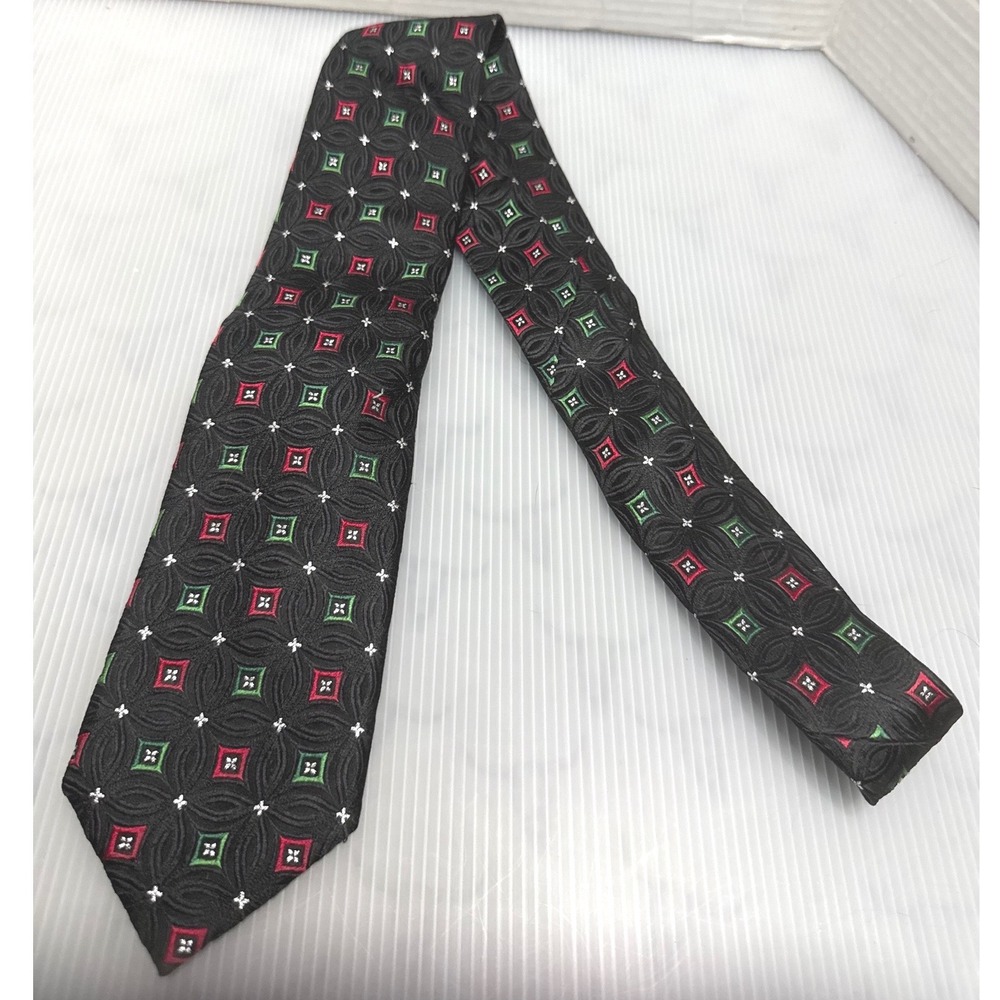 JZ Boulder Necktie Mens OS Black Excellent Geometric Square Pattern Silk Tie